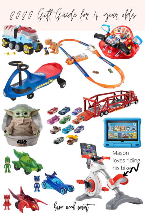 Sharing my 2020 gift guide for 4 year old boys on the blog! These are gifts any 4 year old boy would love to receive. #giftguide #giftideasforkids