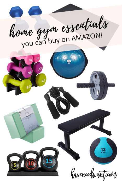 Home gym essentials you can buy on Amazon, Walmart, and Target! Head to the blog to check it out! #homegym #gymessentials #gymequipment