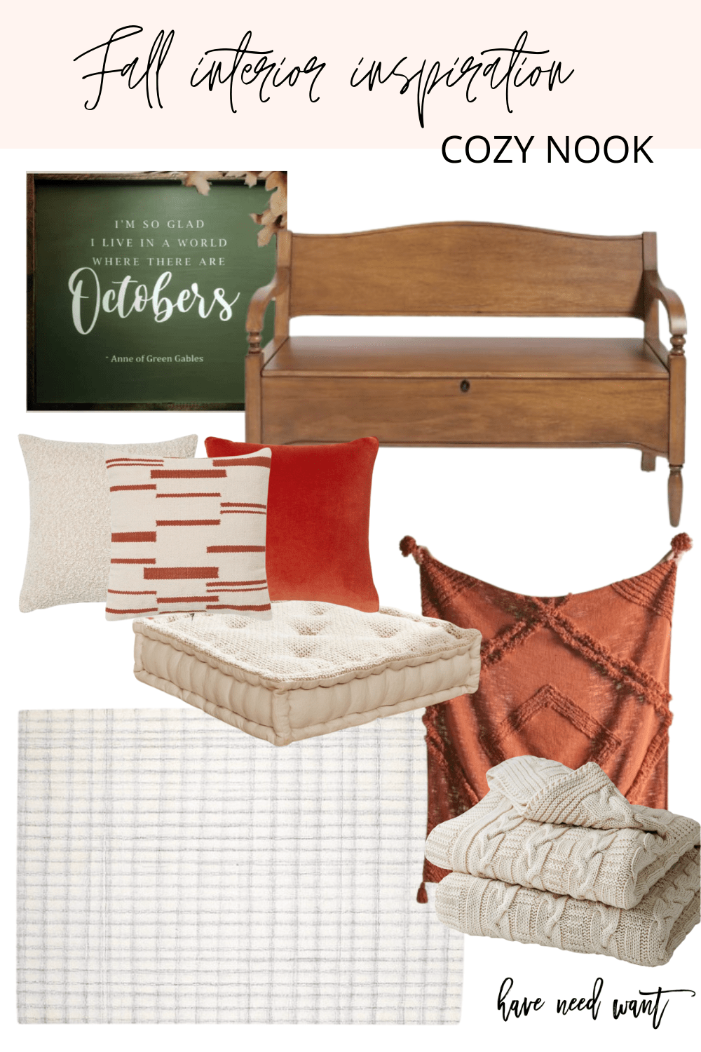 Cozy fall nook interior inspiration and decor. This under stairs nook is a super cozy and warm spot to post up in the fall.