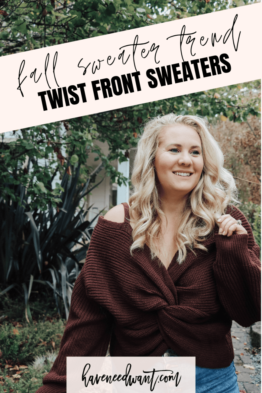 Twist front sweater and jeans. Casual fall outfit for preschool drop off and pick up. #falloutfit #fallstyle #fallsweater #twistfrontsweater