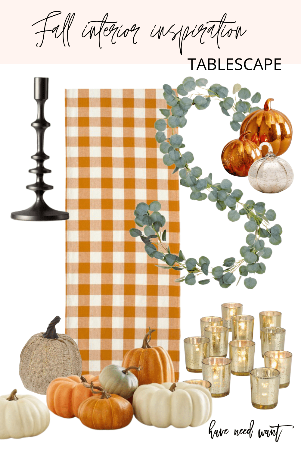 Fall interior inspiration and fall tablescape decor. These black candlestick holders are so chic and a beautiful contrast to the rest of the fall/thanksgiving tables cape decor.