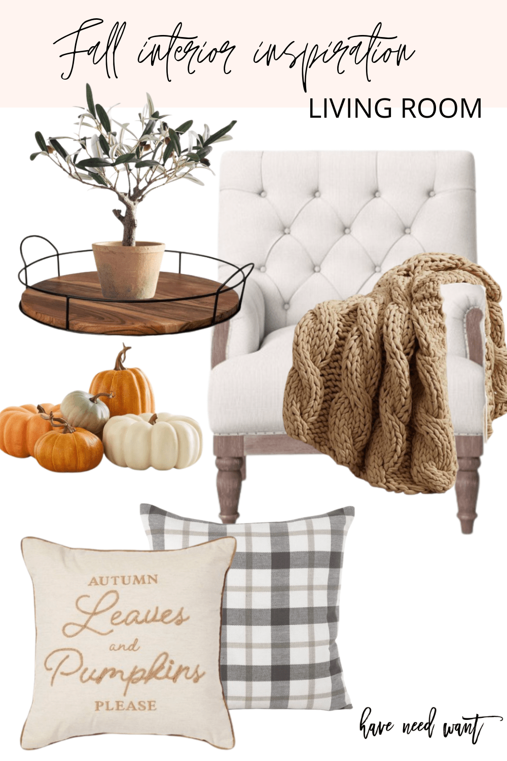 Fall living room interior inspiration and decor. This farmhouse living room decor is very warm and inviting.