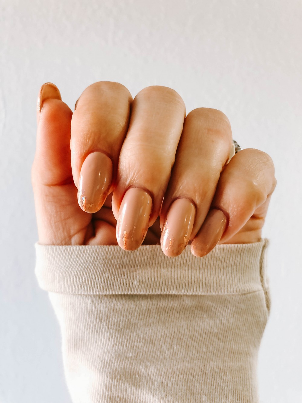 Rose gold foil nail art inspiration. Fall/winter wedding guest or bridesmaid manicure.