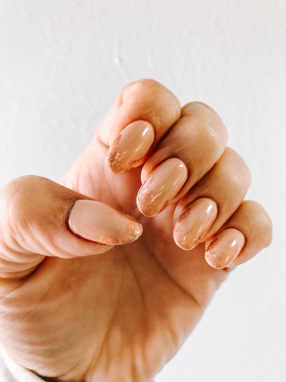 Rose gold foil nail art inspiration. Fall/winter wedding guest or bridesmaid manicure.