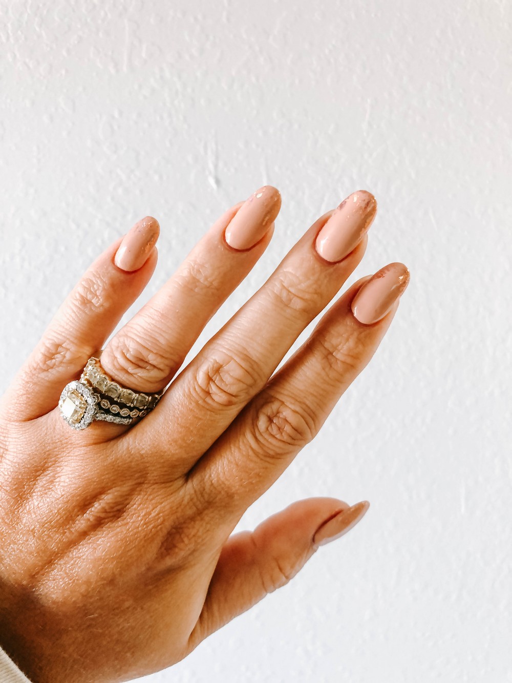 Rose gold foil nail art inspiration. Fall/winter wedding guest or bridesmaid manicure.