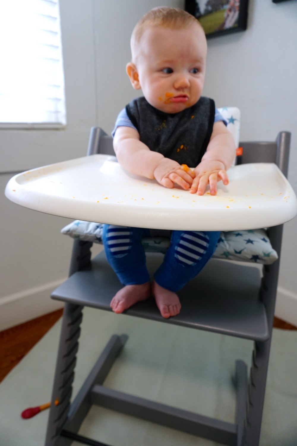 Mason's First Food Made Easier with Gathre Floor Mat-Avanchy Bamboo Spoon-Stokke High Chair-Gathre Mat-Have Need Want 2