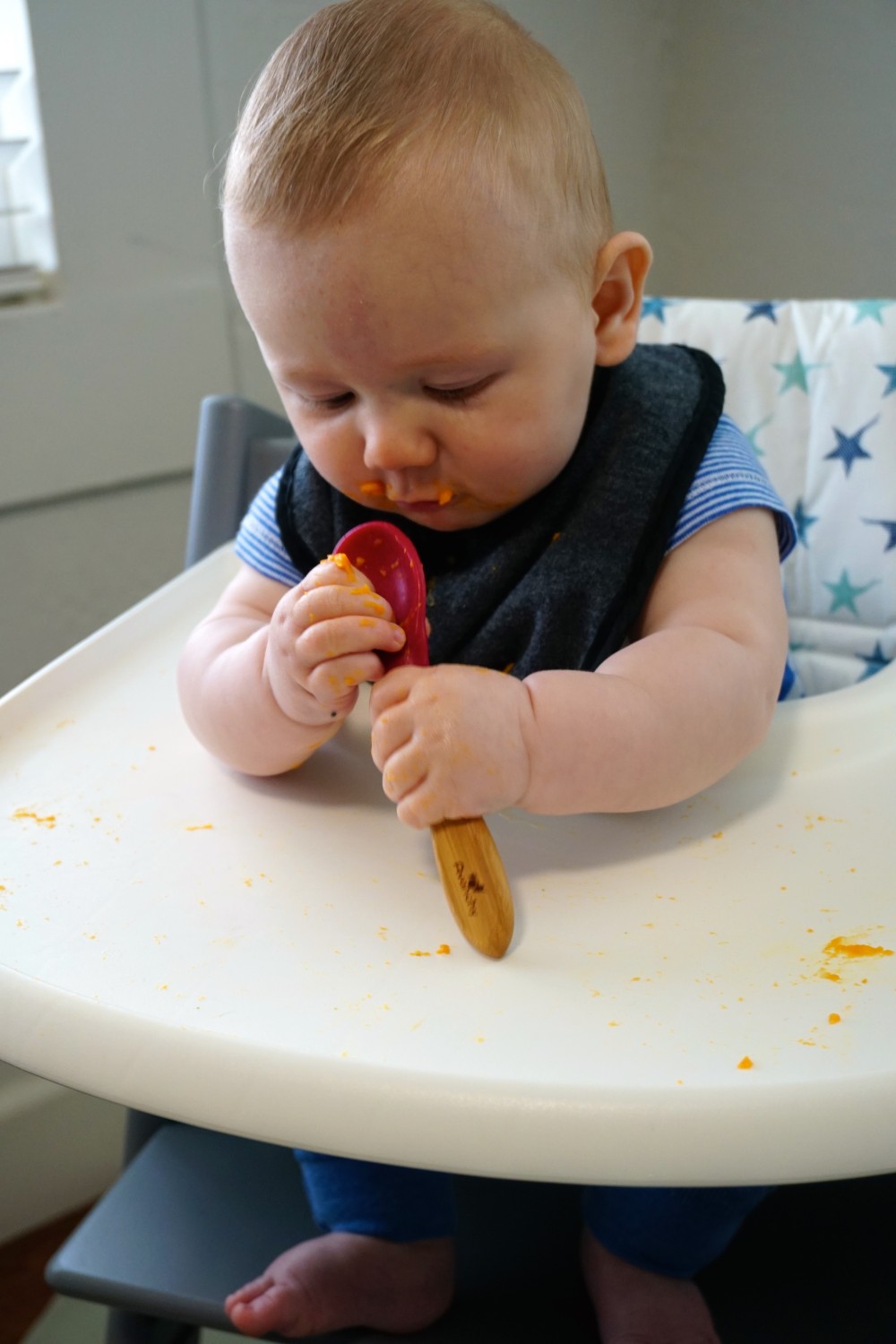 Mason's First Food Made Easier with Gathre Floor Mat-Avanchy Bamboo Spoon-Stokke High Chair-Gathre Mat-Have Need Want 4