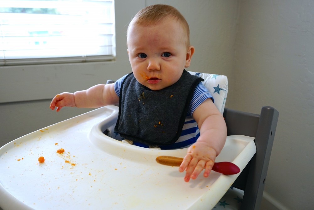 Mason's First Food Made Easier with Gathre Floor Mat-Avanchy Bamboo Spoon-Stokke High Chair-Gathre Mat-Have Need Want 6