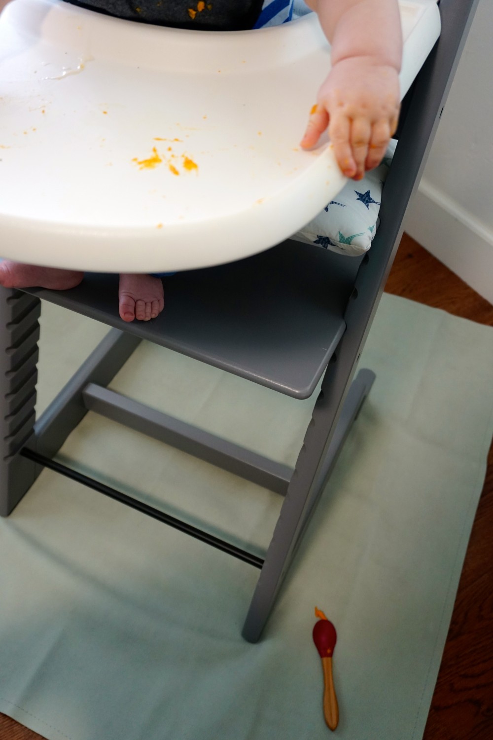Mason's First Food Made Easier with Gathre Floor Mat-Avanchy Bamboo Spoon-Stokke High Chair-Gathre Mat-Have Need Want 7