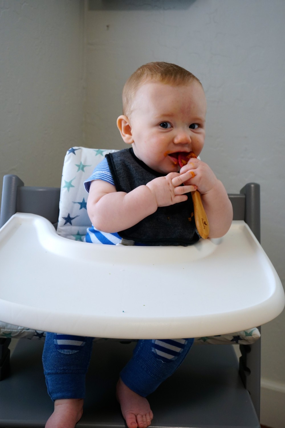 Mason's First Food Made Easier with Gathre Floor Mat-Avanchy Bamboo Spoon-Stokke High Chair-Gathre Mat-Have Need Want 9