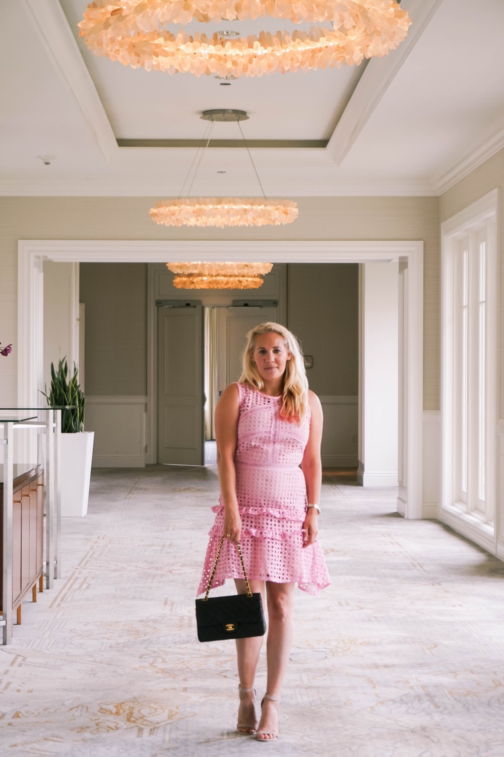 Pink Lace Dress-Borrowed by Design-Chanel Handbag-Self Portrait Pink Lace Dress Lookalike 2