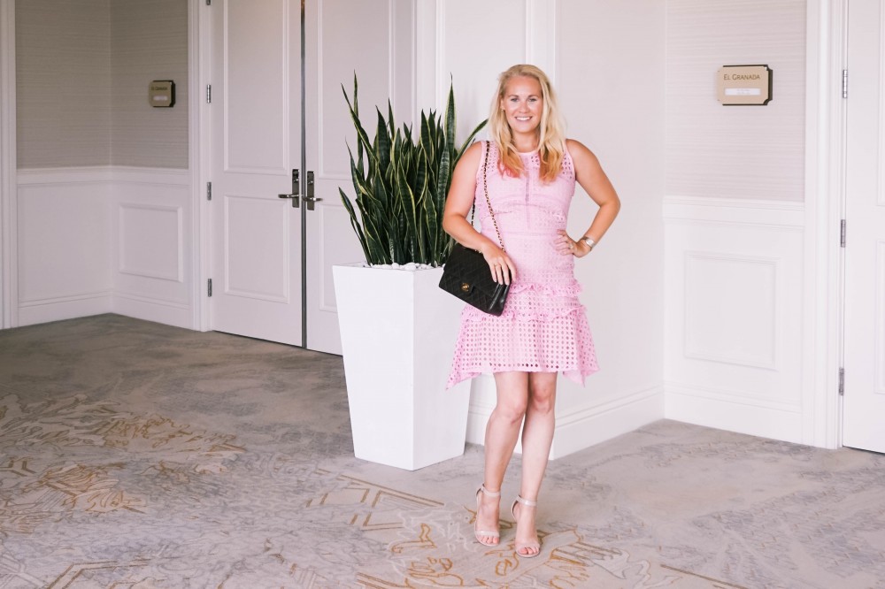 Pink Lace Dress-Borrowed by Design-Chanel Handbag-Self Portrait Pink Lace Dress Lookalike 6