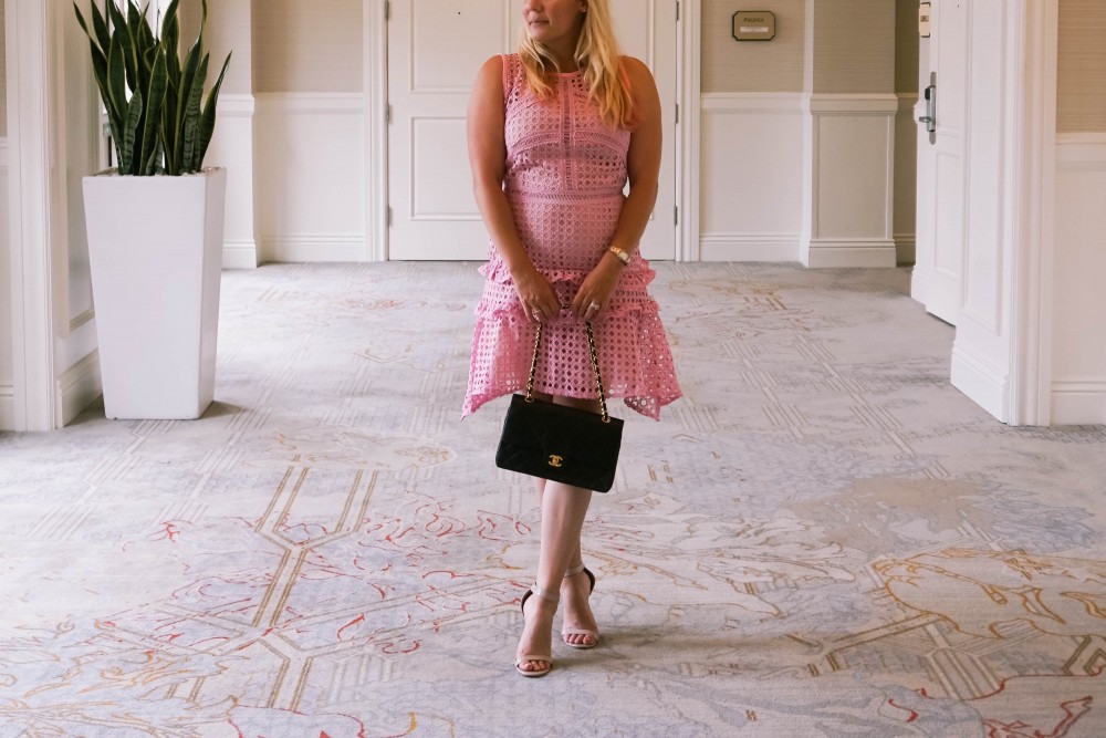 Pink Lace Dress-Borrowed by Design-Chanel Handbag-Self Portrait Pink Lace Dress Lookalike 8
