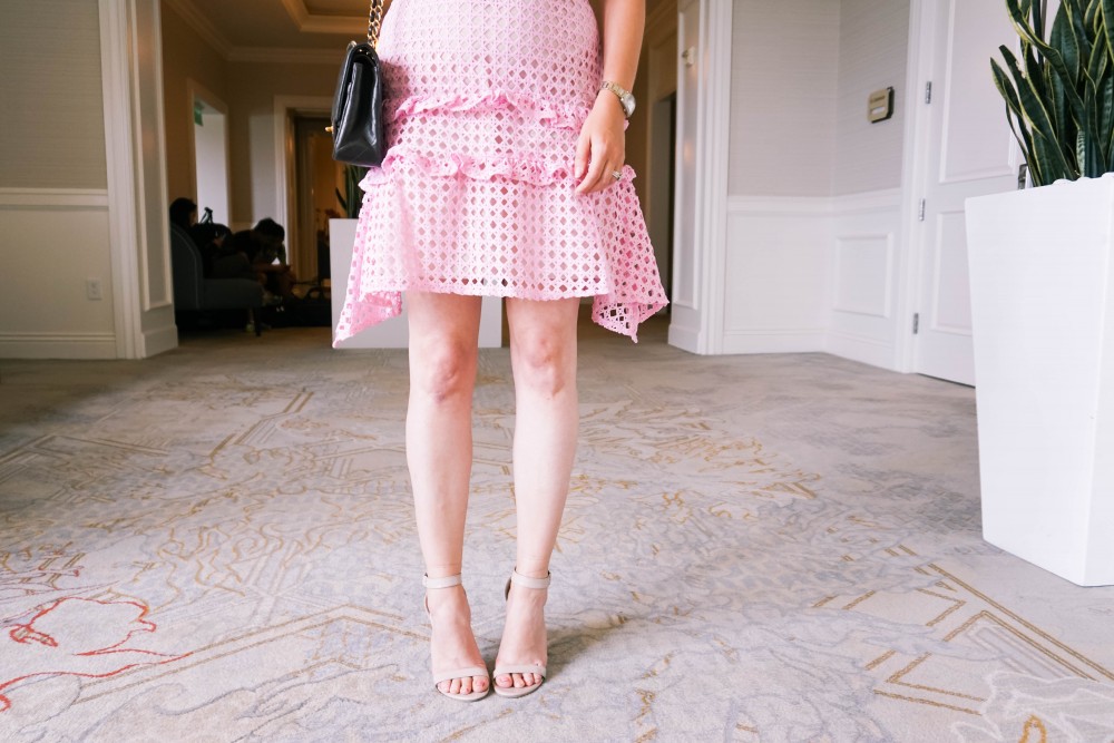 Pink Lace Dress-Borrowed by Design-Chanel Handbag-Self Portrait Pink Lace Dress Lookalike 9