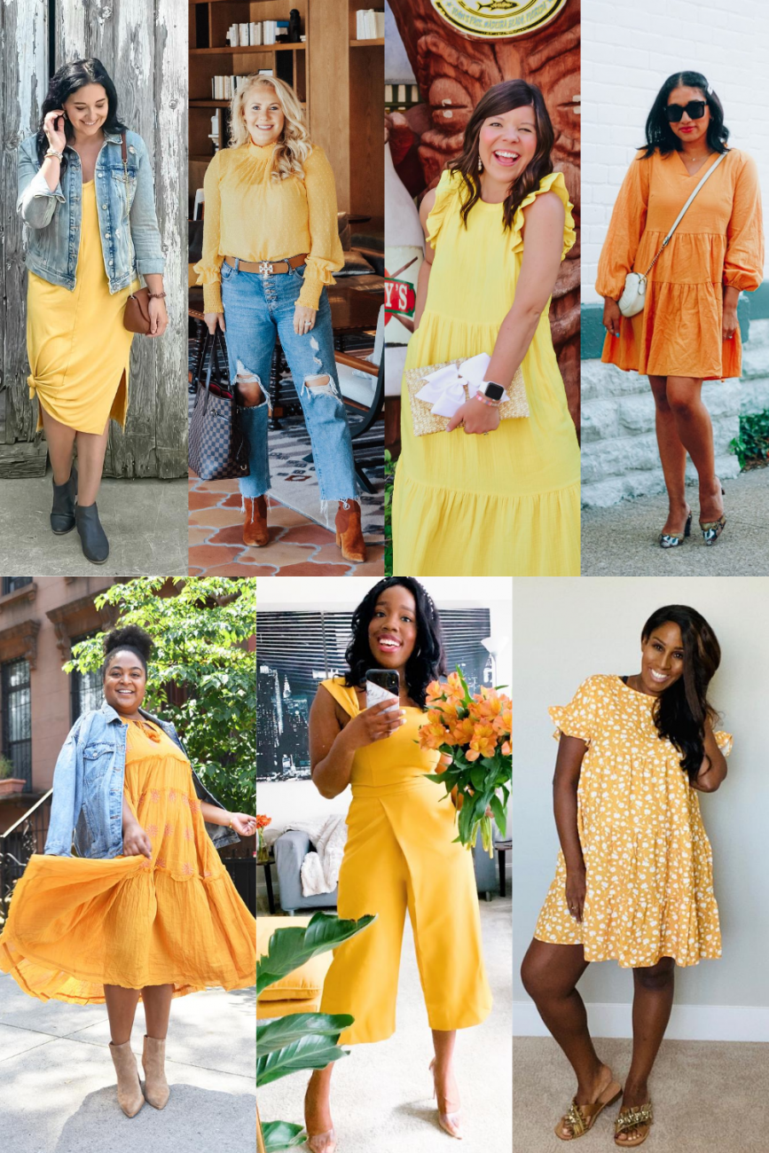 Chic in Every Shade group styling post sharing the Fall 2020 color trend, Marigold. Click on over to the post to check out the post. #haveneedwant #chicineveryshade #fallcolortrend #fallcolor